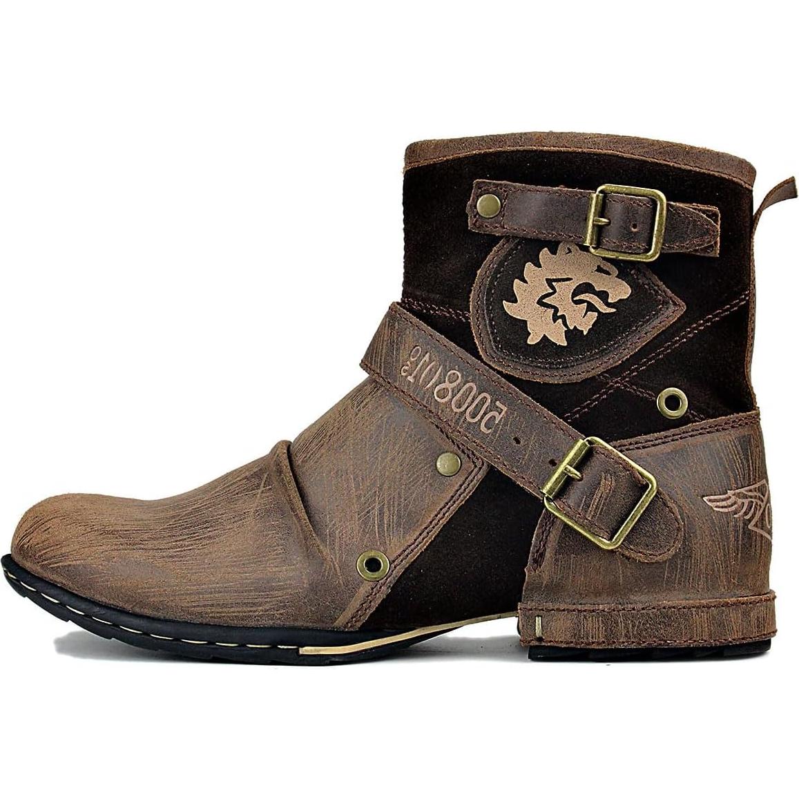 Botas de Moto OSSTONE Chukka de Cuero para Hombre 10.5 Marrón Claro