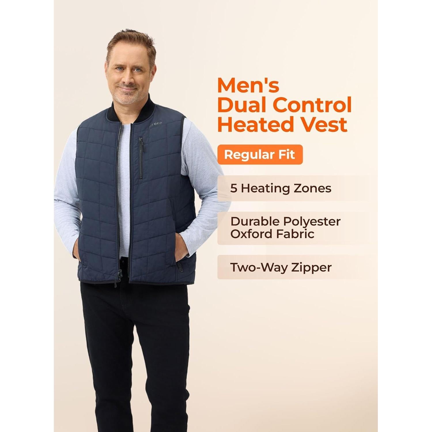 Chaleco Térmico ORORO Hombre Grande Azul con 5 Zonas de Calor