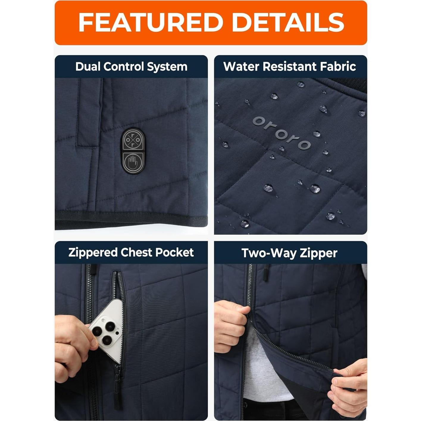 Chaleco Térmico ORORO Hombre Grande Azul con 5 Zonas de Calor