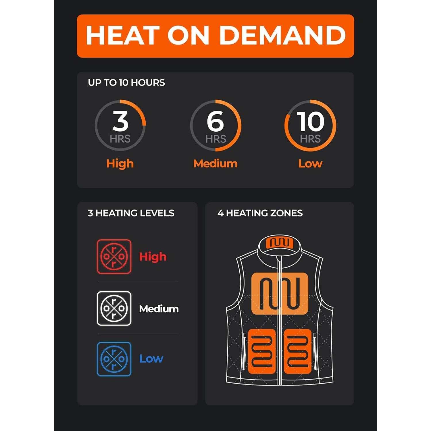 Chaleco Acolchado Calentado ORORO para Hombre Mediano Negro
