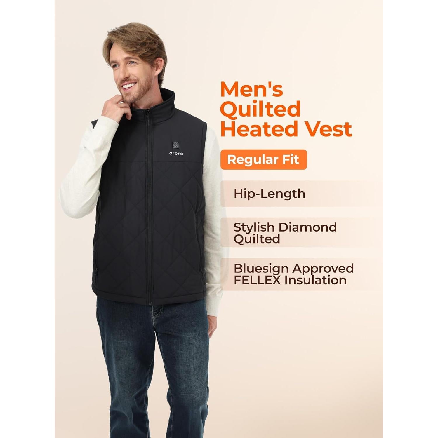 Chaleco Acolchado Calentado ORORO para Hombre Mediano Negro