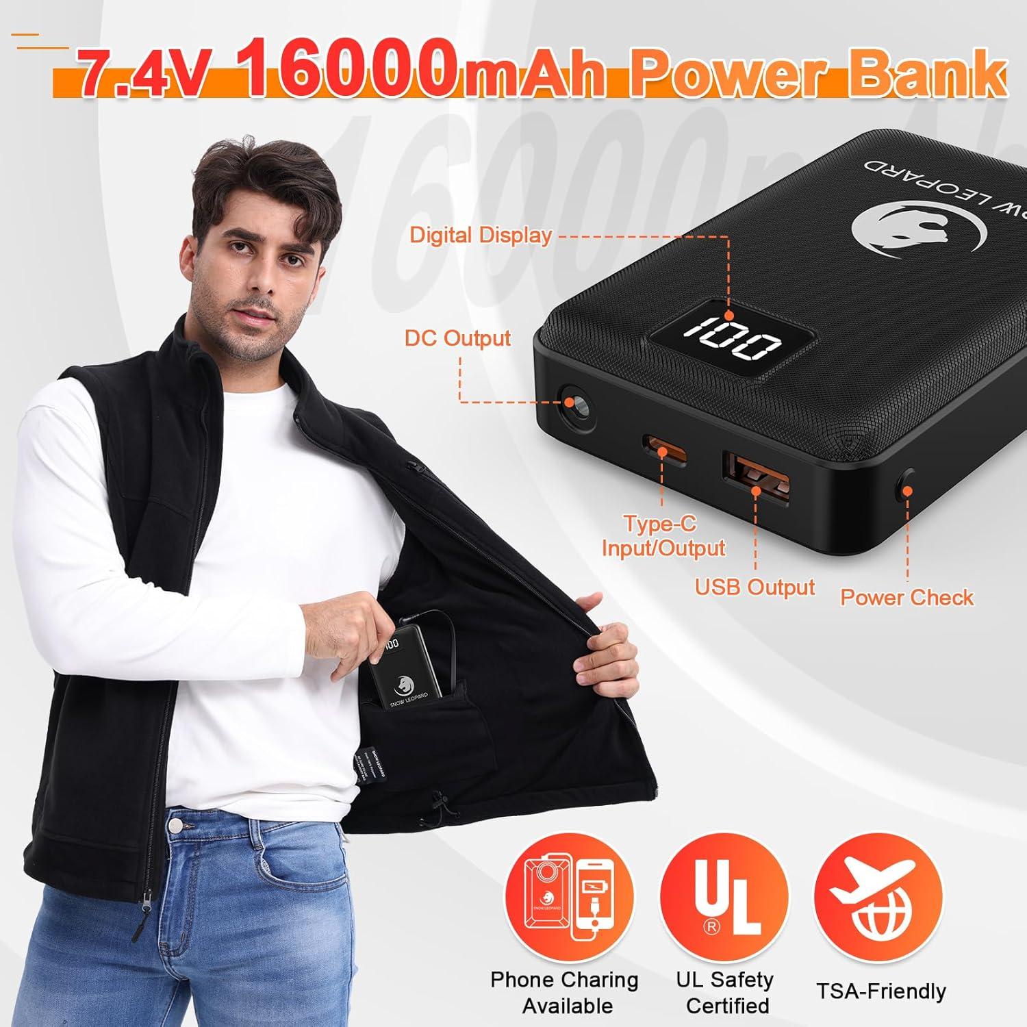 Chaleco Térmico SNOW LEOPARD Hombre 7.4V Negro Grande