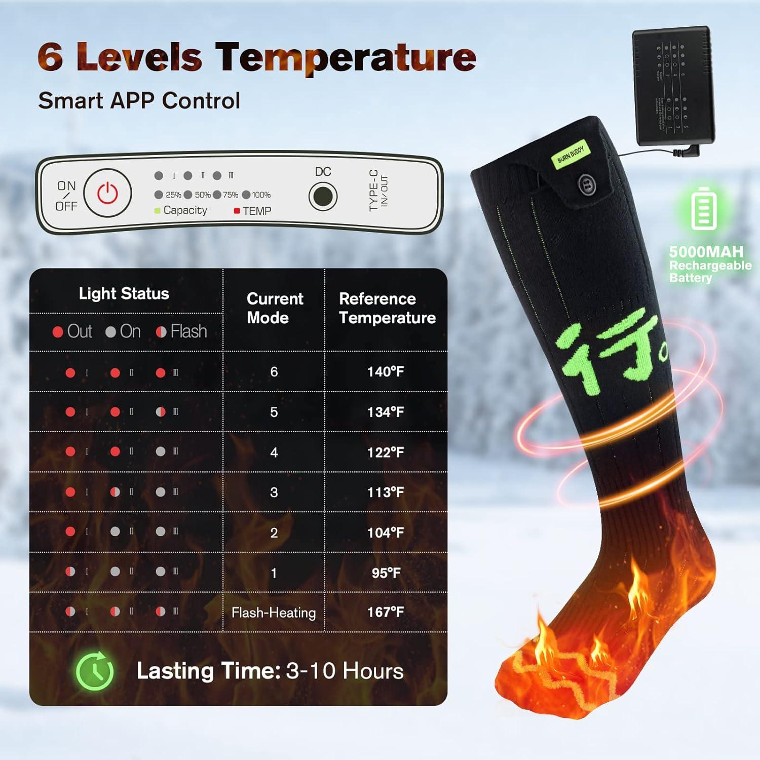 Calcetines Calentados Recargables Bubbacare Control APP Unisex