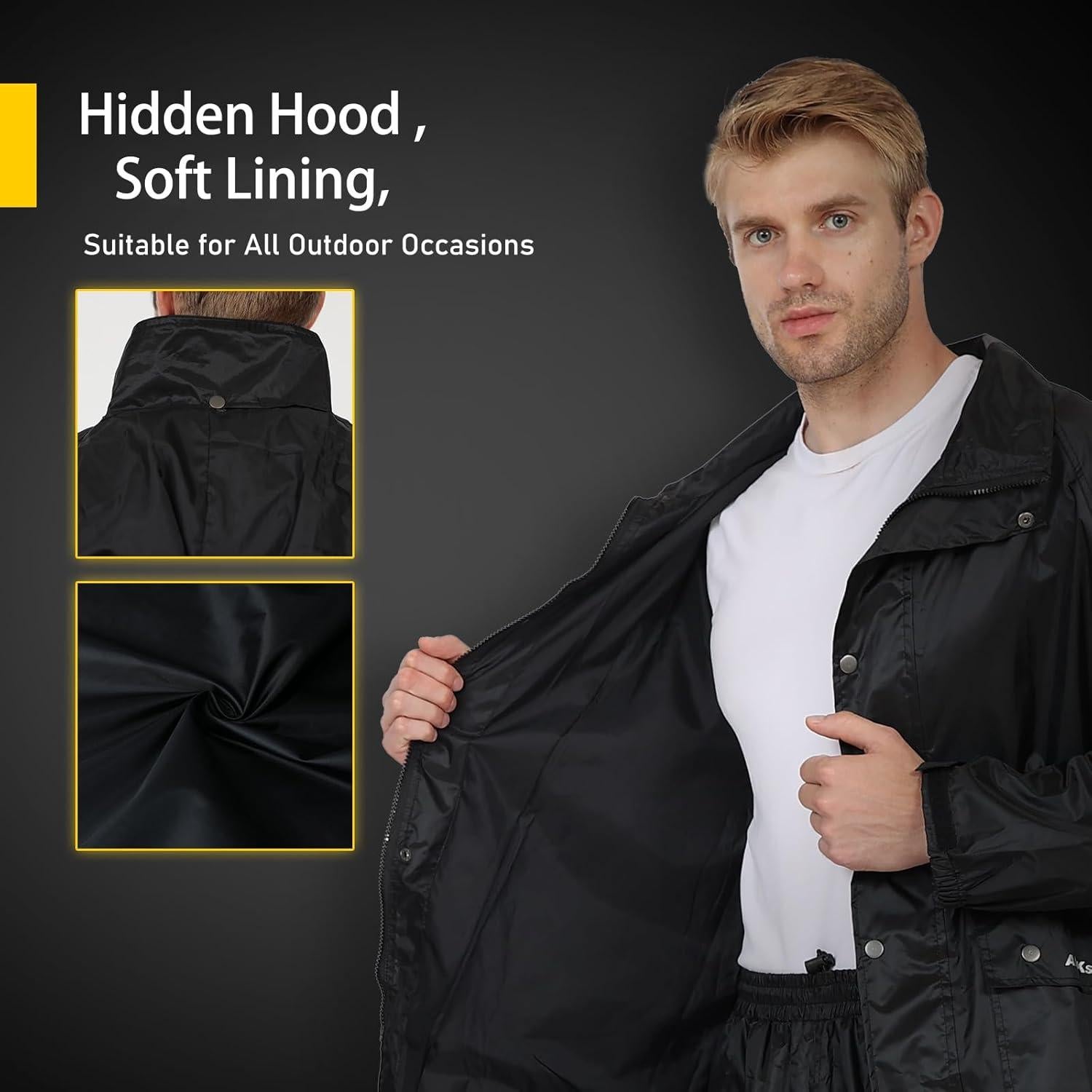 Traje de Lluvia Impermeable para Hombre AMKsedom HB-01 Negro