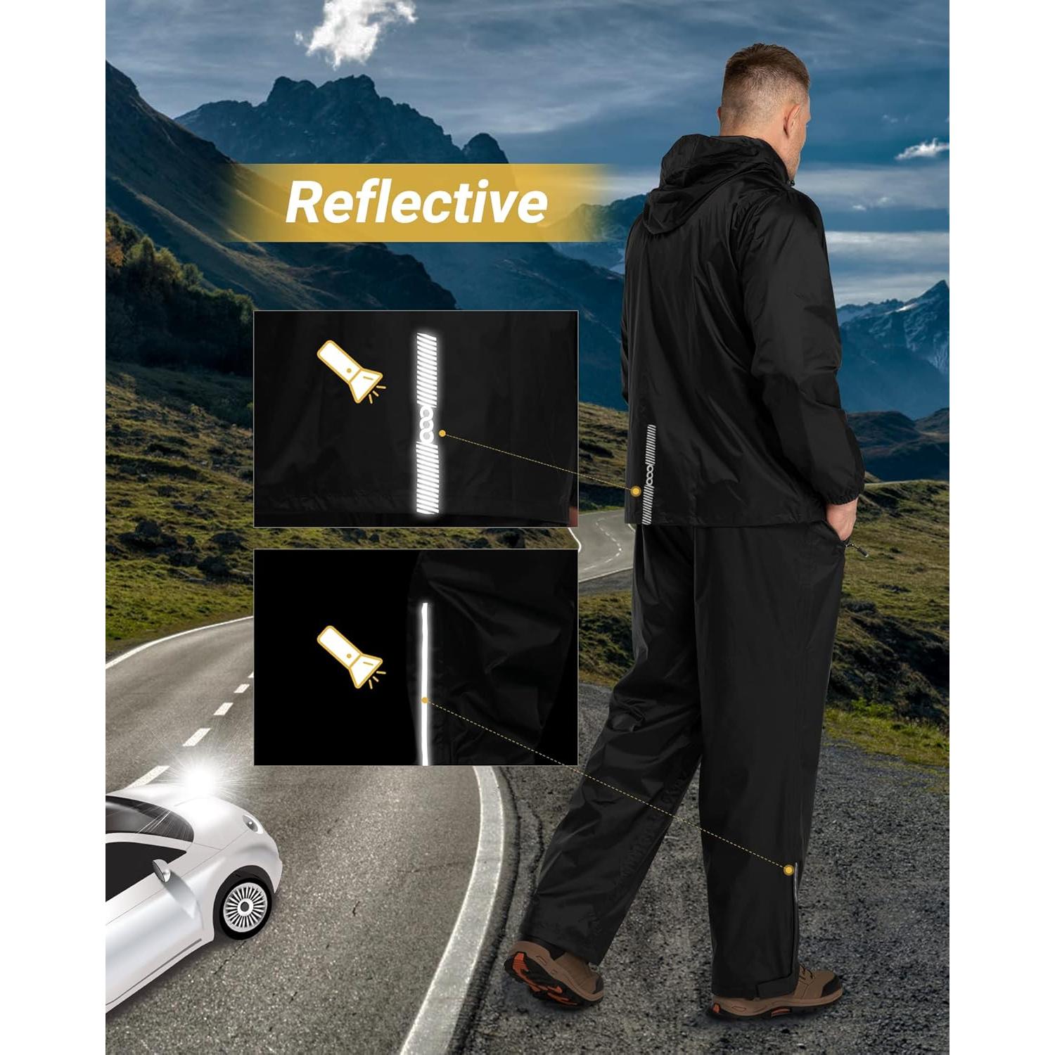 Traje de Lluvia Impermeable Outdoor Ventures para Hombre - Grande Negro