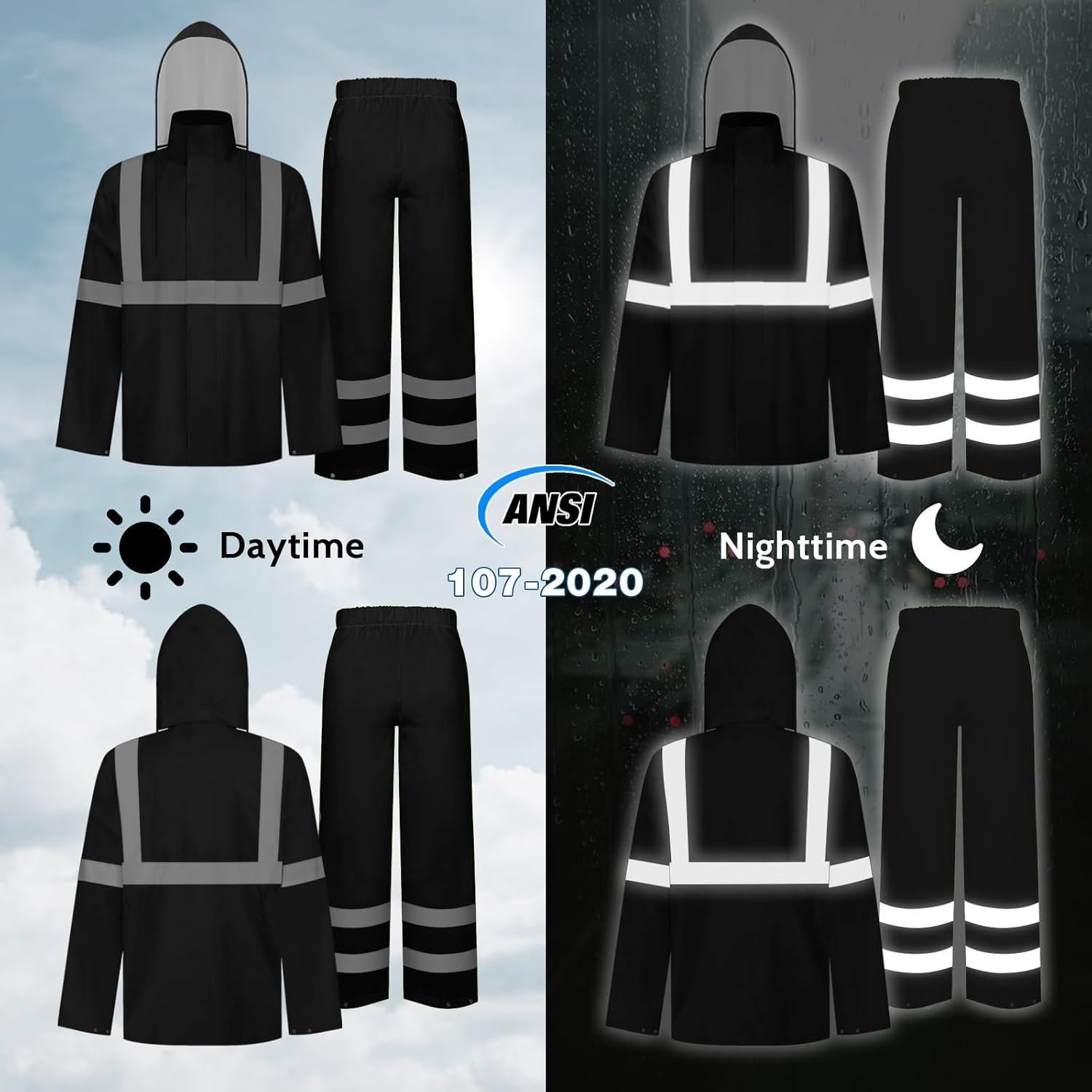 Traje de Lluvia TCCFCCT Hi Vis Impermeable L-XL Negro