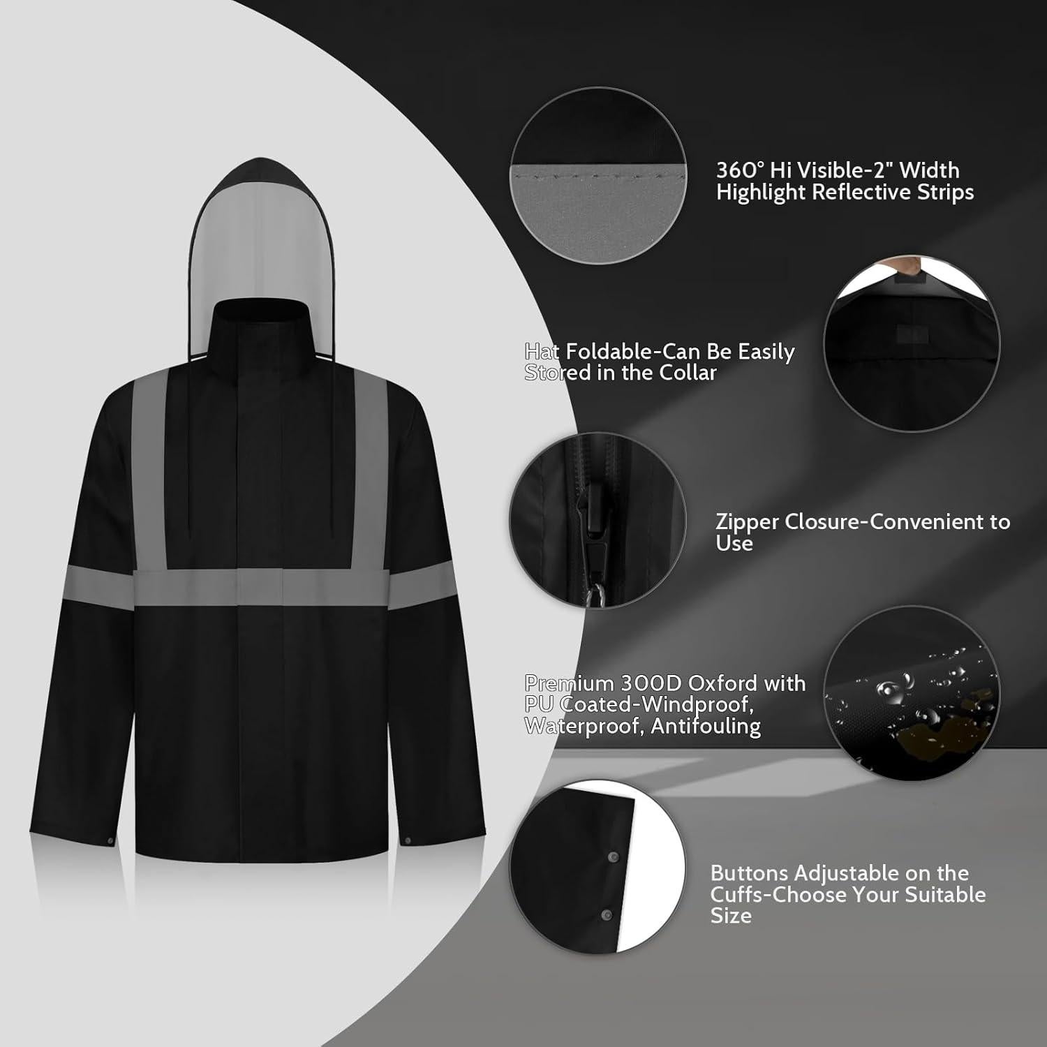 Traje de Lluvia TCCFCCT Hi Vis Impermeable L-XL Negro