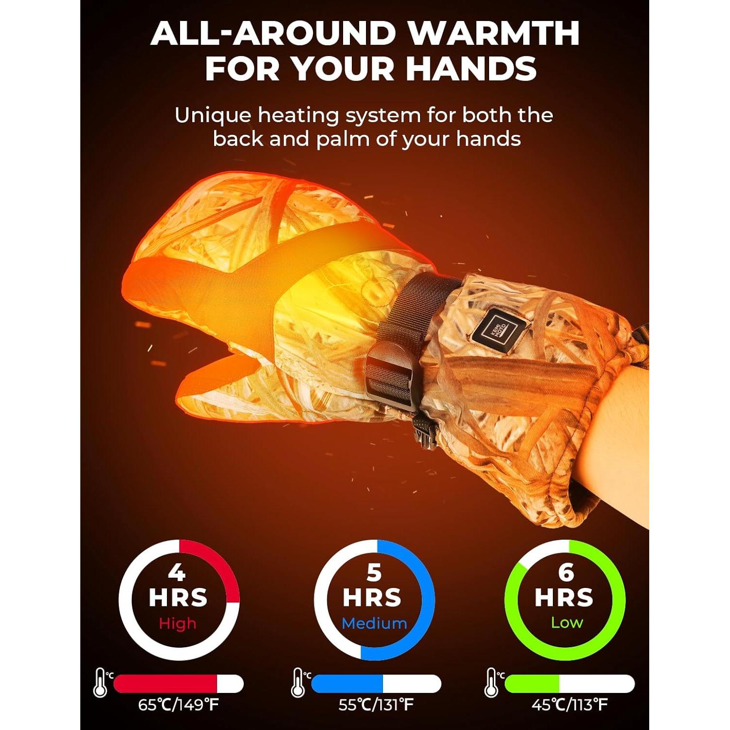 Guantes de Caza Calentados KEMIMOTO Camo Recargables Talla Grande