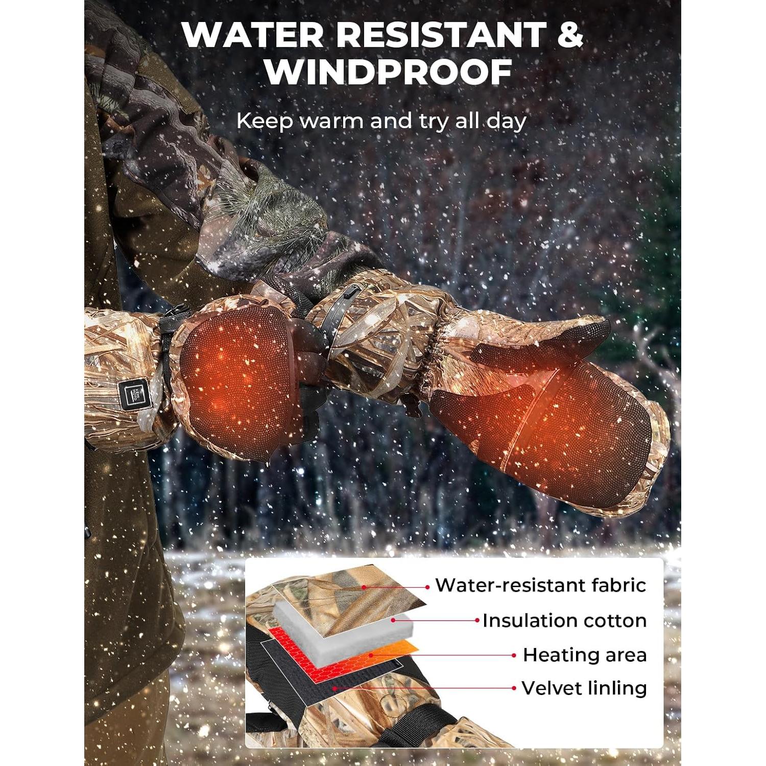 Guantes de Caza Calentados KEMIMOTO Camo Recargables Talla Grande