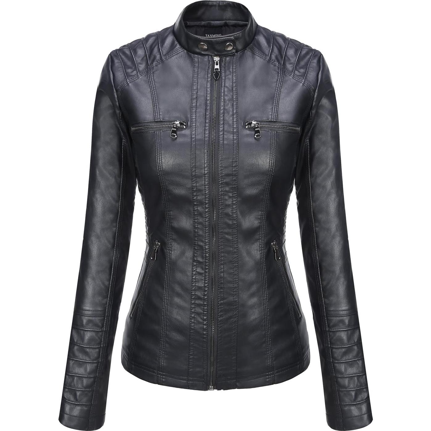 Chaqueta de Cuero Sintético para Mujer Tanming con Capucha - X-Large