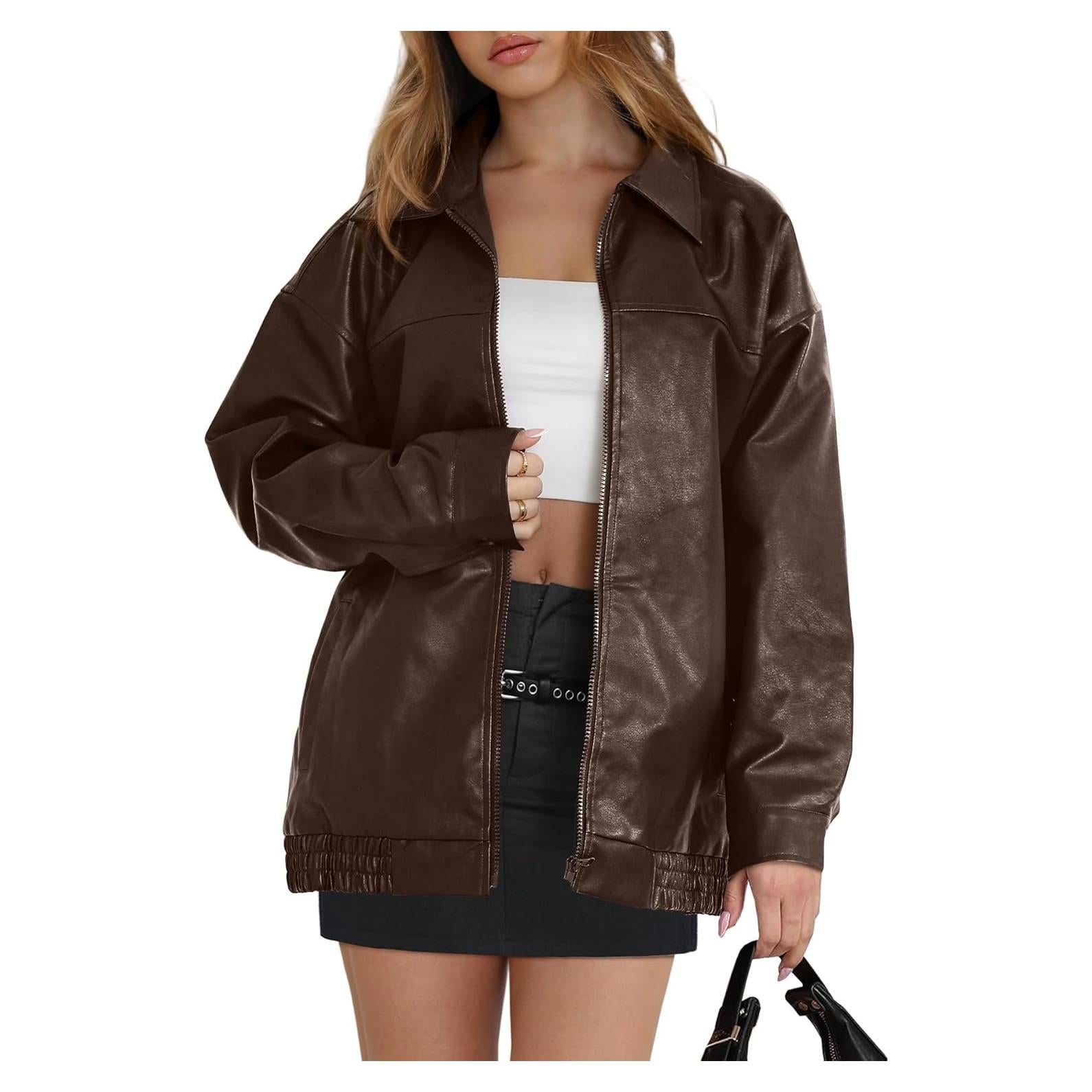 Chaqueta de Cuero Sintético Wiholl para Mujeres - Marrón Mediana