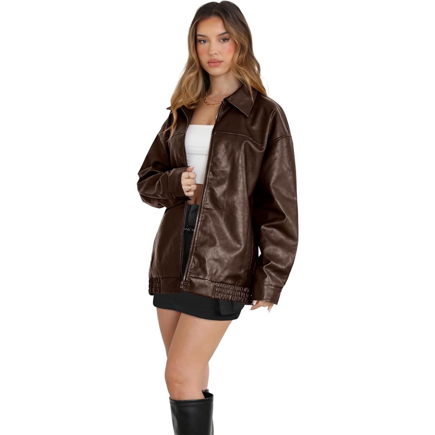 Chaqueta de Cuero Sintético Wiholl para Mujeres - Marrón Mediana