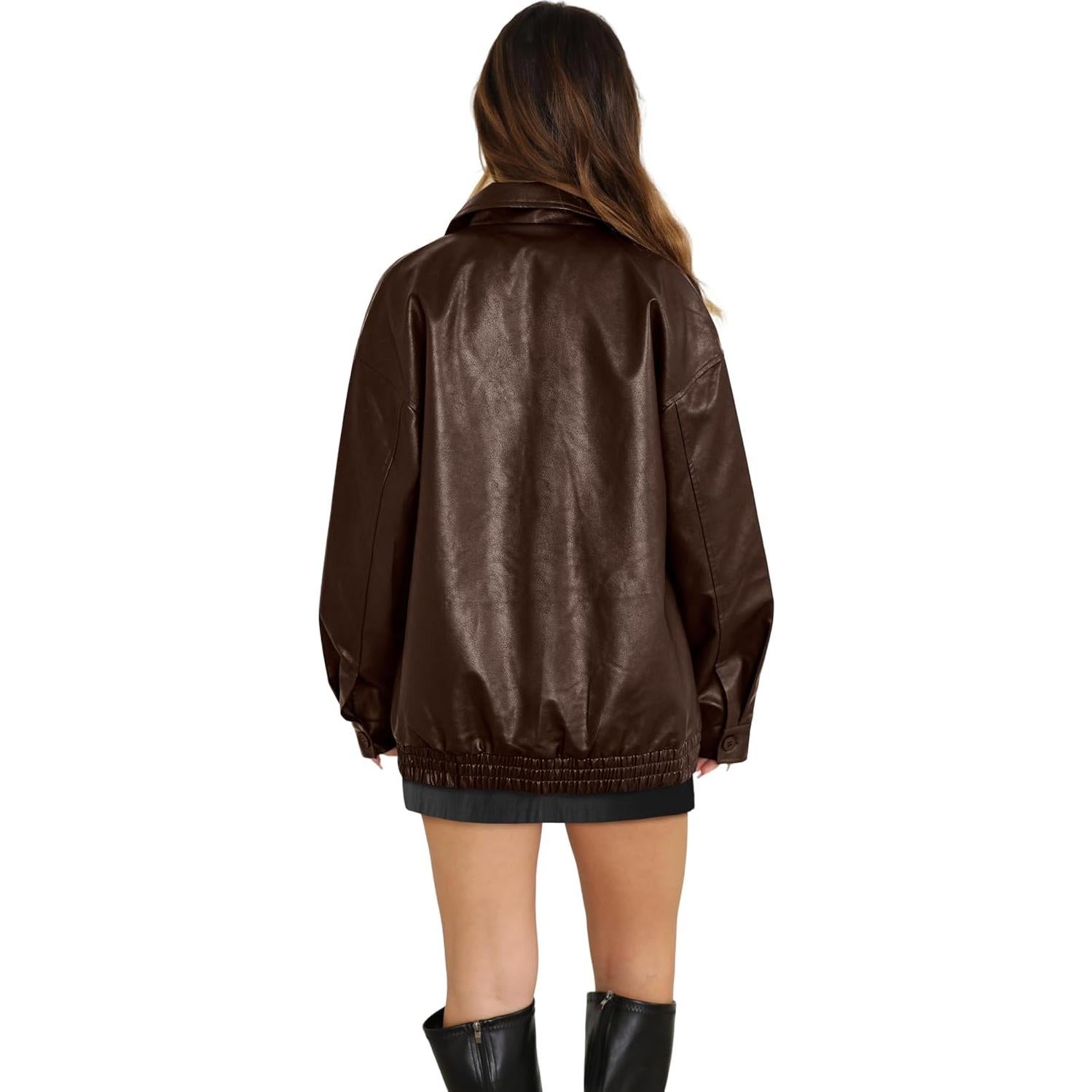 Chaqueta de Cuero Sintético Wiholl para Mujeres - Marrón Mediana