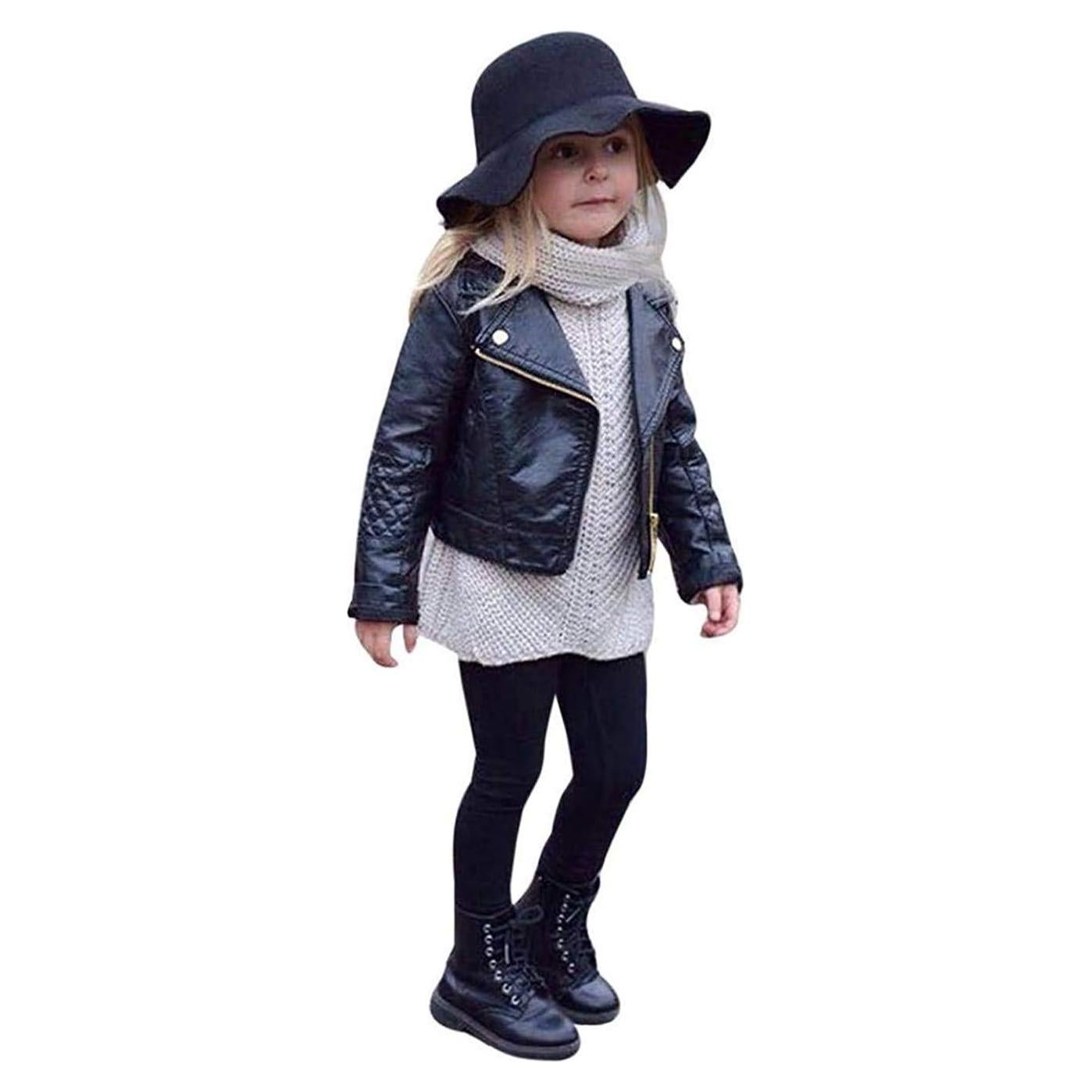 Chaqueta de Cuero Sintético Unisex para Niños 4T Negra