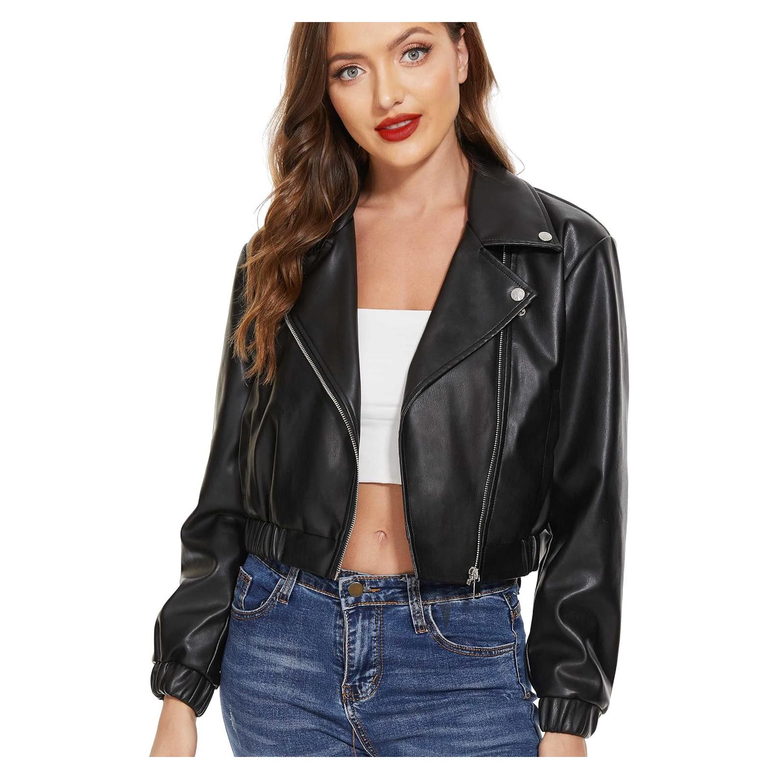 Chaqueta de Cuero Sintético Fahsyee para Mujeres - Blazer Corto Negro S-XXL