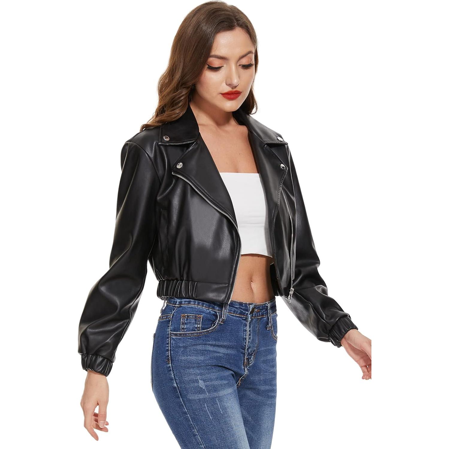 Chaqueta de Cuero Sintético Fahsyee para Mujeres - Blazer Corto Negro S-XXL