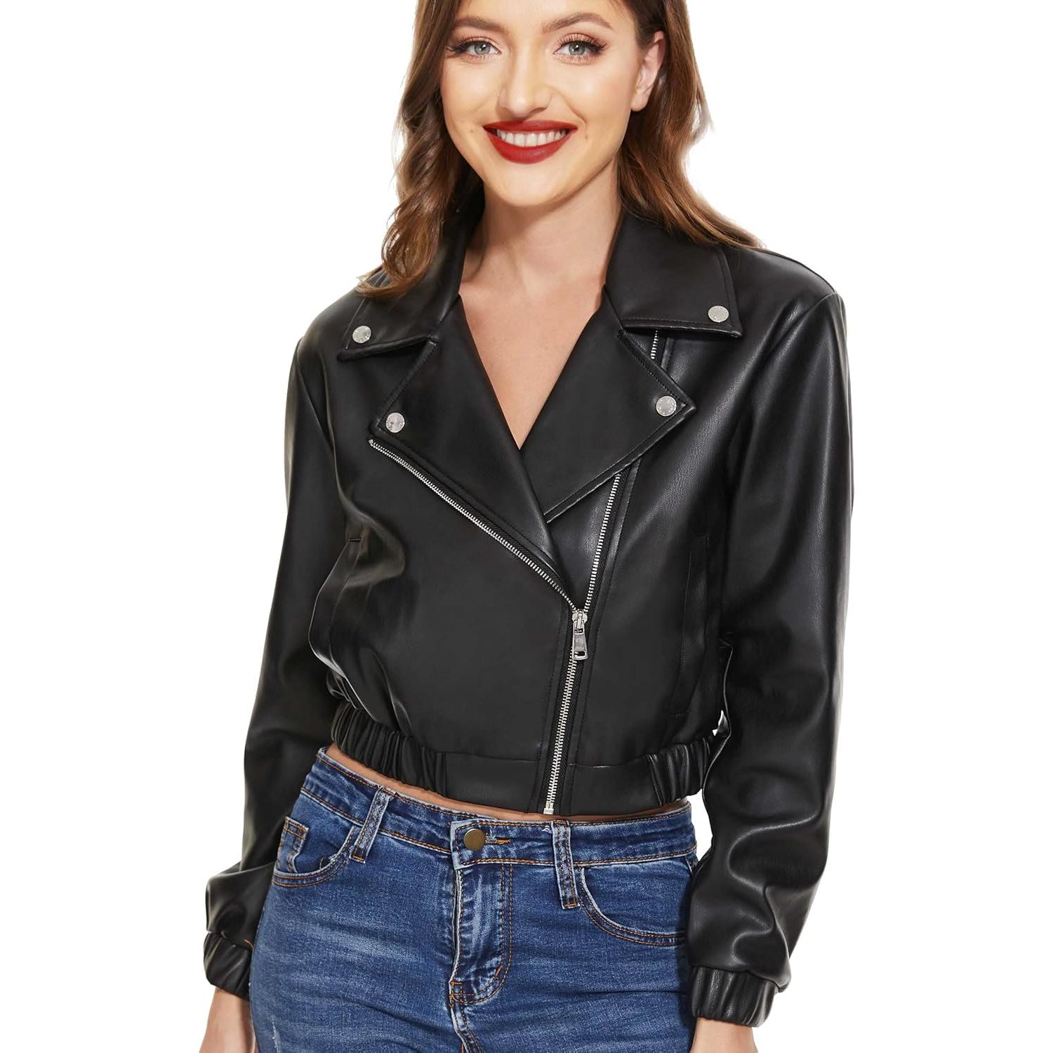 Chaqueta de Cuero Sintético Fahsyee para Mujeres - Blazer Corto Negro S-XXL