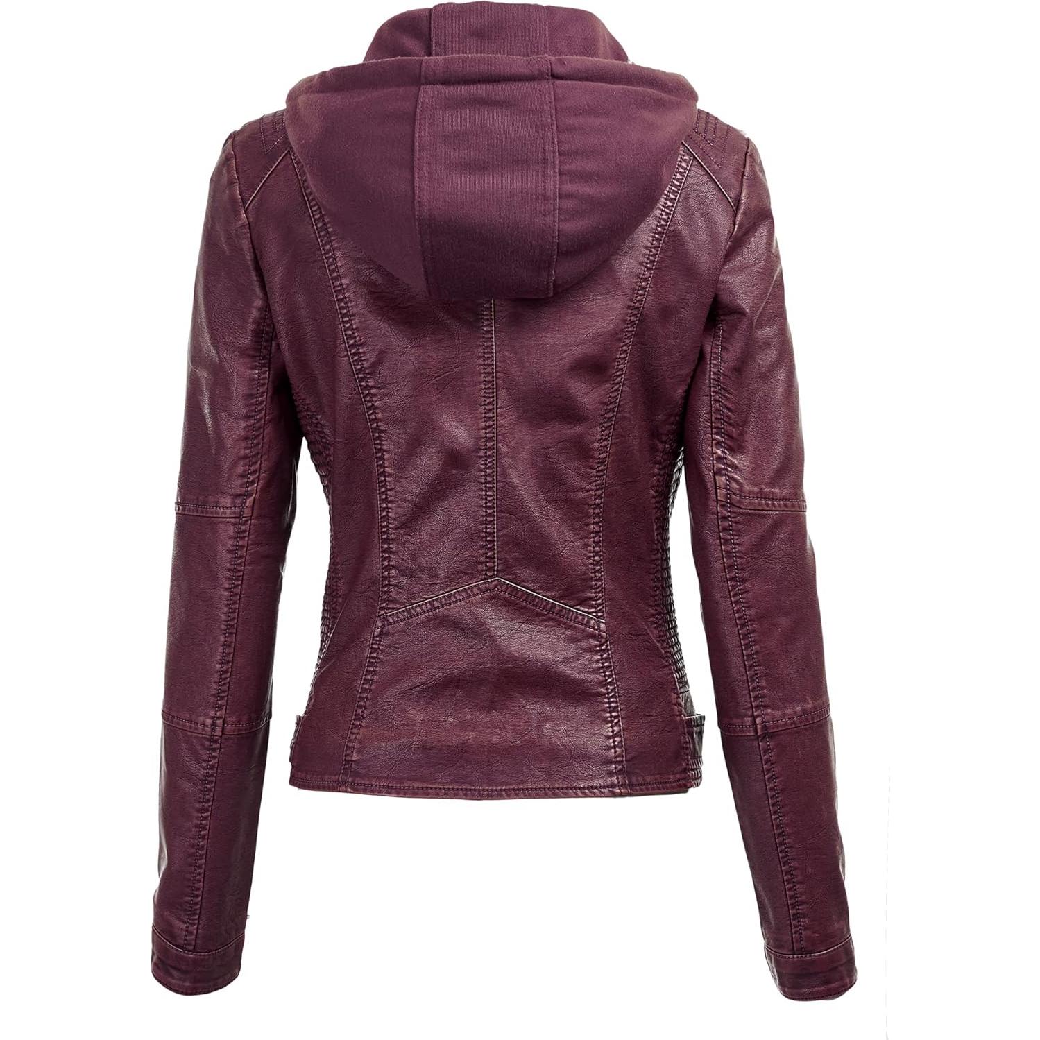 Chaqueta de Cuero Sintético Hecho por Johnny para Mujeres con Capucha