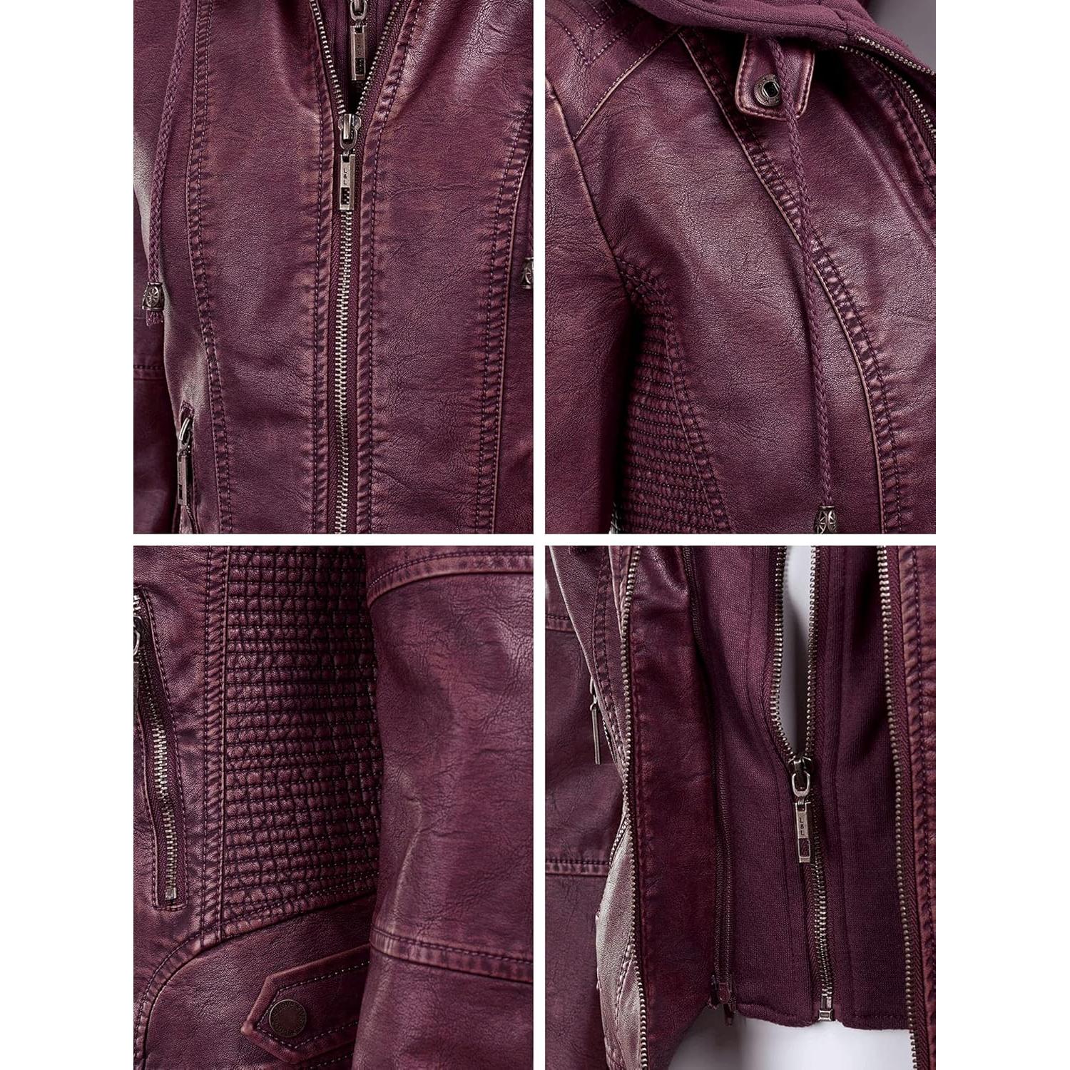 Chaqueta de Cuero Sintético Hecho por Johnny para Mujeres con Capucha