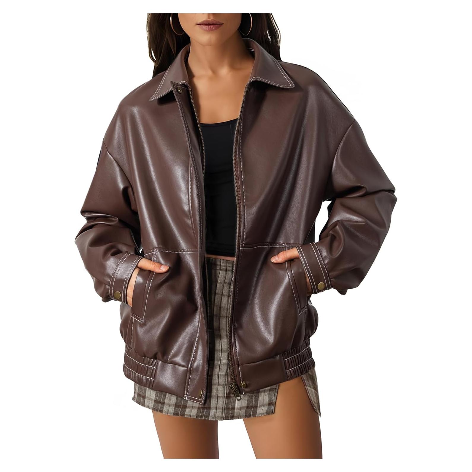 Chaqueta de Cuero Sintético EVALESS para Mujeres Talla XXL