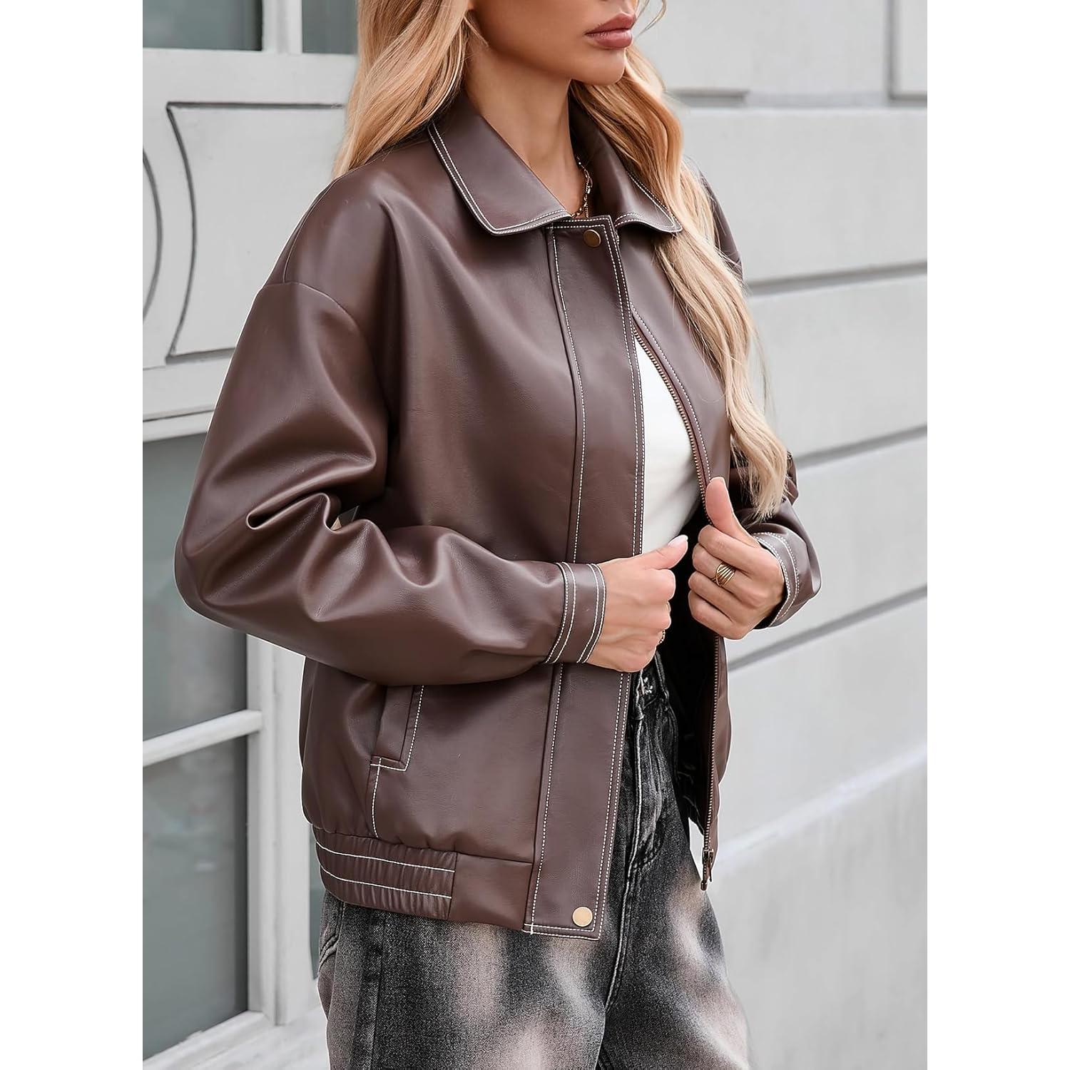 Chaqueta de Cuero Sintético EVALESS para Mujeres Talla XXL