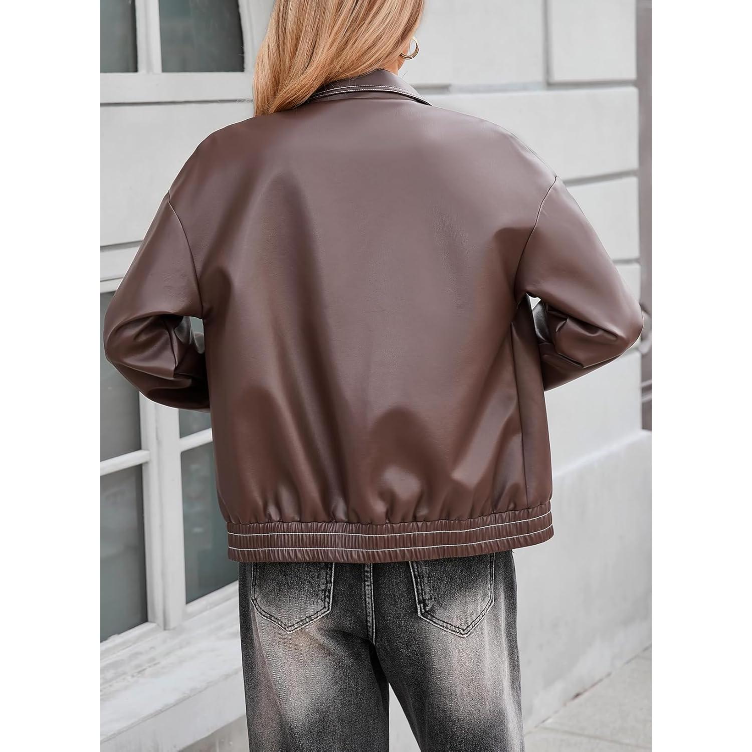 Chaqueta de Cuero Sintético EVALESS para Mujeres Talla XXL