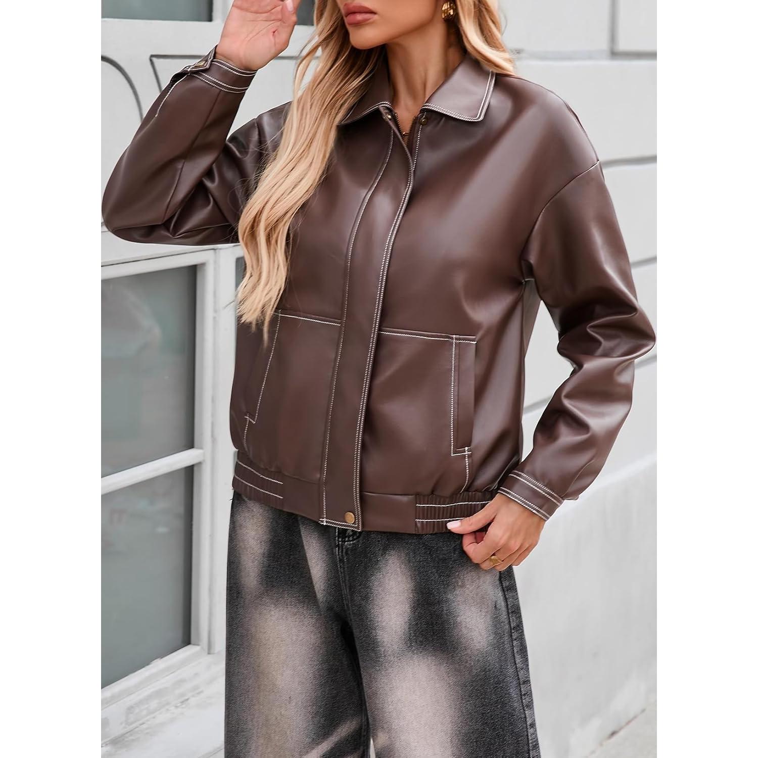 Chaqueta de Cuero Sintético EVALESS para Mujeres Talla XXL