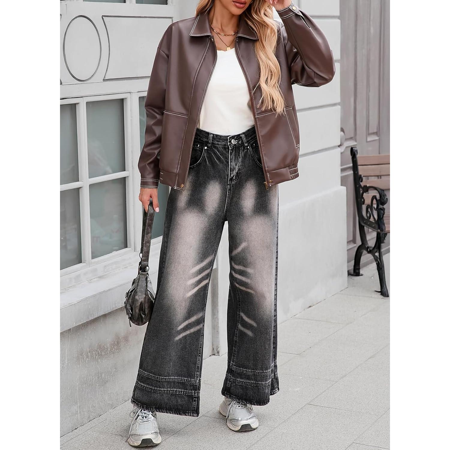 Chaqueta de Cuero Sintético EVALESS para Mujeres Talla XXL