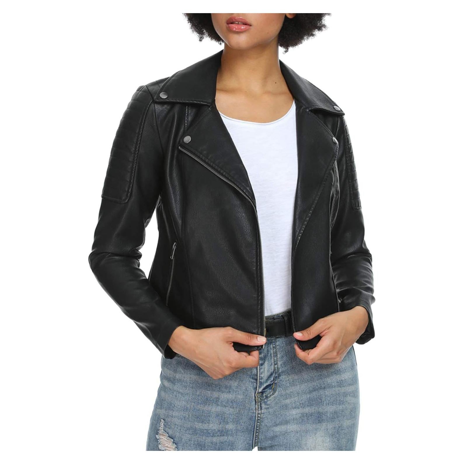 Chaqueta de Cuero Sintético para Mujer Fahsyee XX-Large Negra
