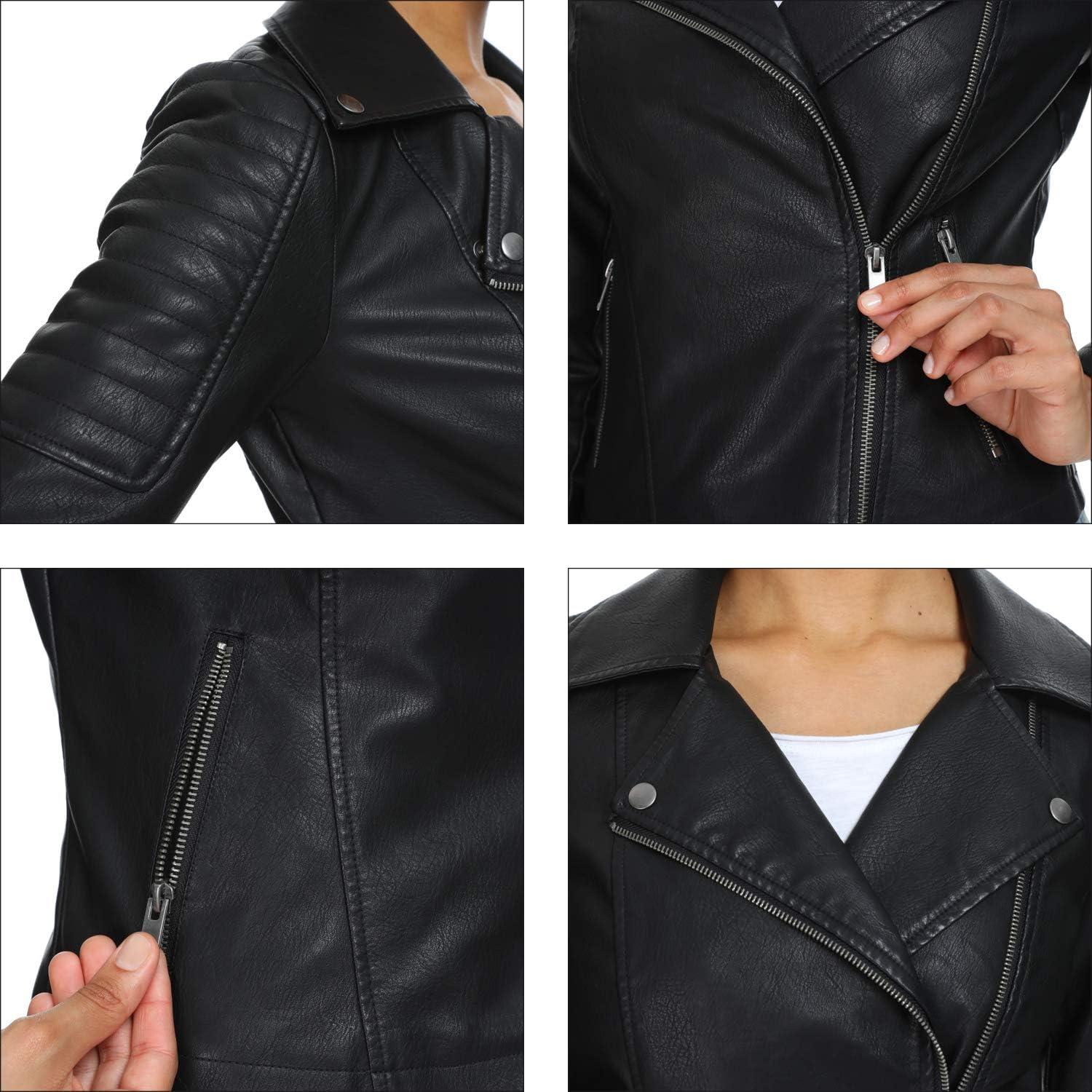 Chaqueta de Cuero Sintético para Mujer Fahsyee XX-Large Negra