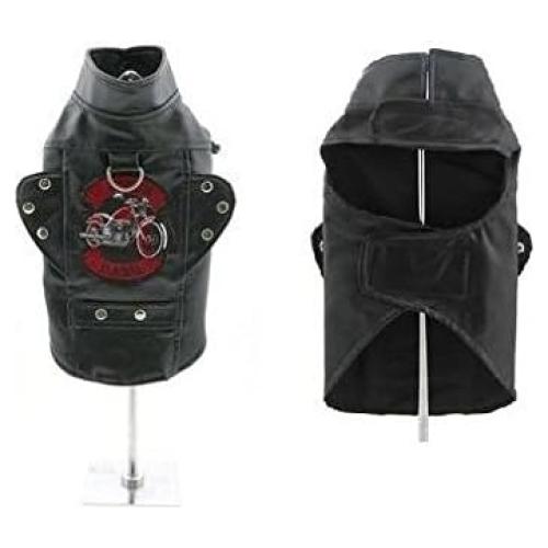 Chaqueta de Moto para Perros Doggie Design Biker Dawg - Cuero Sintético Negro - Tamaño Pequeño