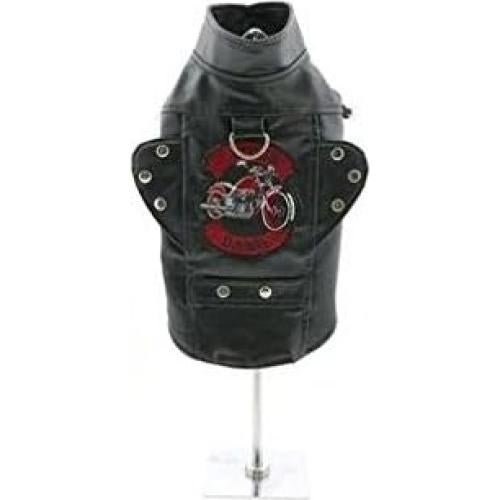 Chaqueta de Moto para Perros Doggie Design Biker Dawg - Cuero Sintético Negro - Tamaño Pequeño