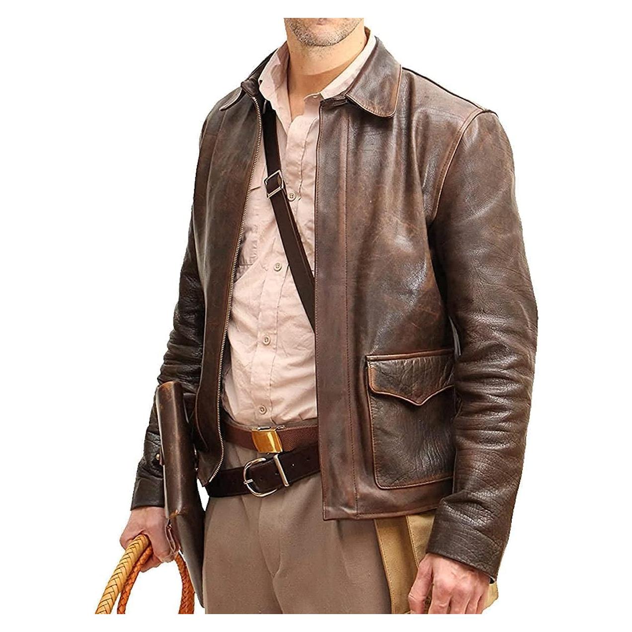 Chaqueta de Cuero Vintage Marrón Bomber Harrison Jones Hombre