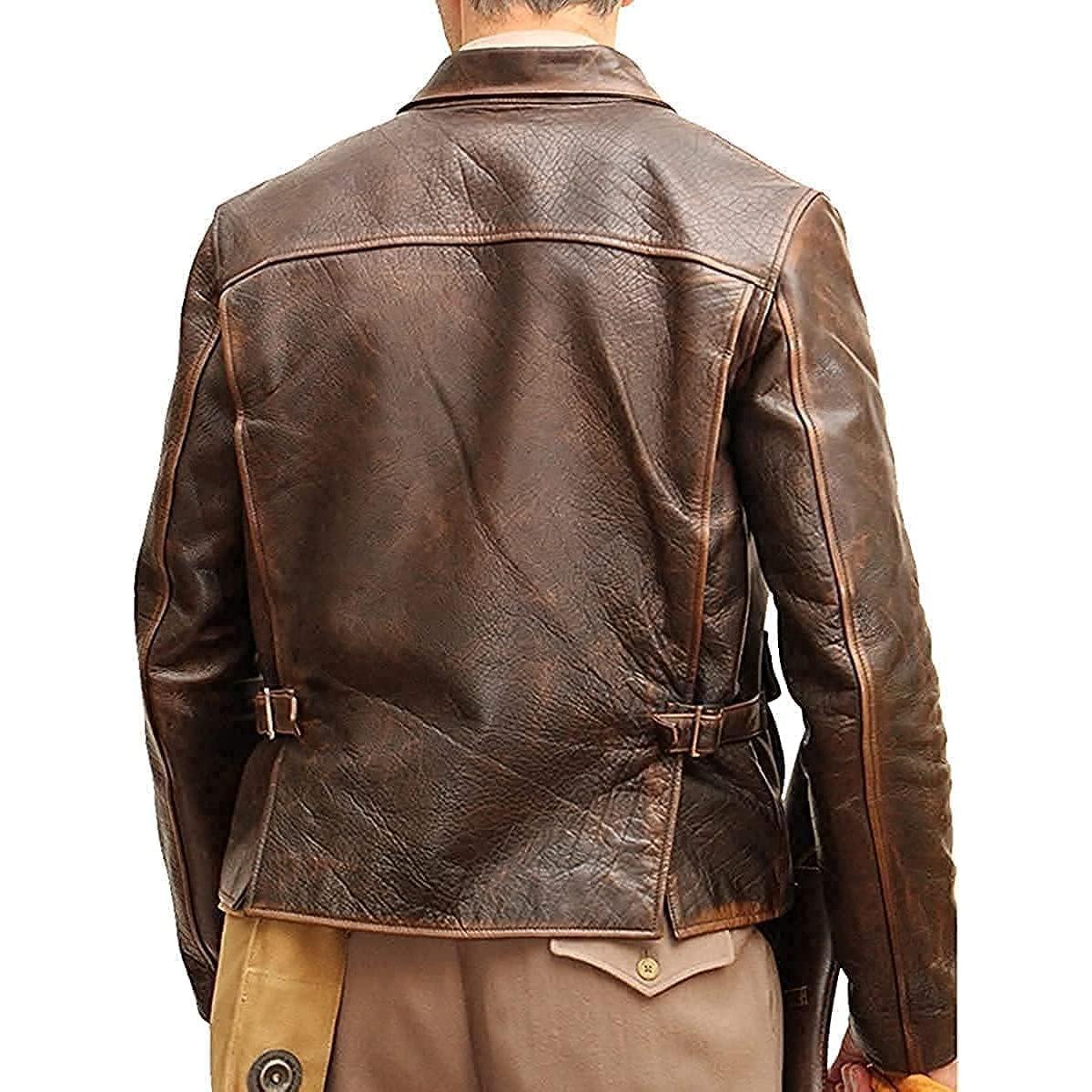 Chaqueta de Cuero Vintage Marrón Bomber Harrison Jones Hombre
