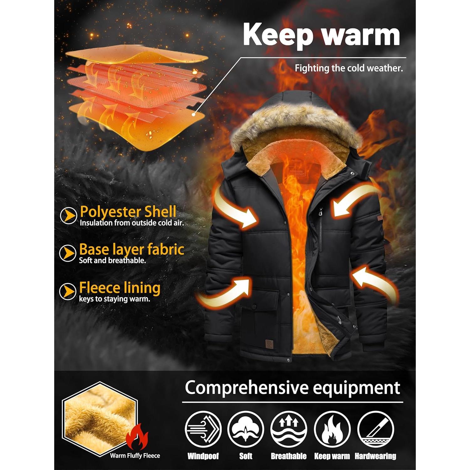 Chaqueta de Invierno TACVASEN para Hombre con Capucha