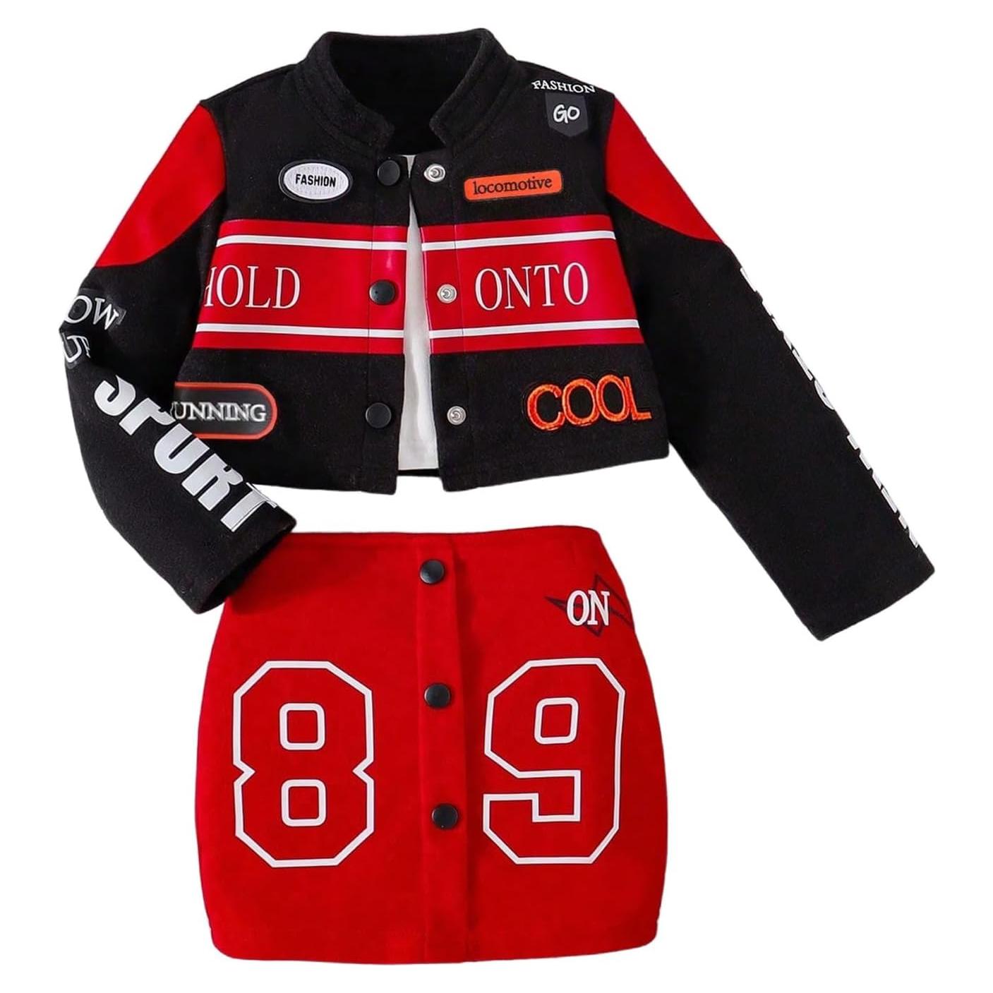 Conjunto 3 Piezas Niña 6 Años Chaqueta y Falda Motocicleta