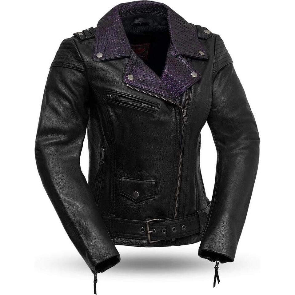 Chaqueta de Cuero Negra para Mujeres Motociclistas Iris - Primera Mfg Co