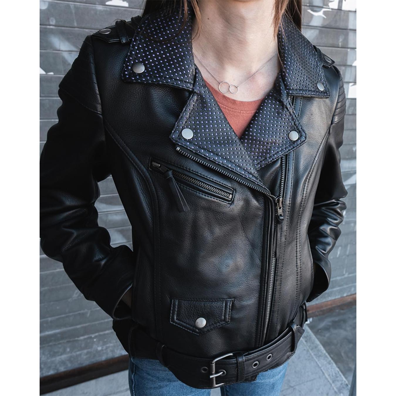 Chaqueta de Cuero Negra para Mujeres Motociclistas Iris - Primera Mfg Co