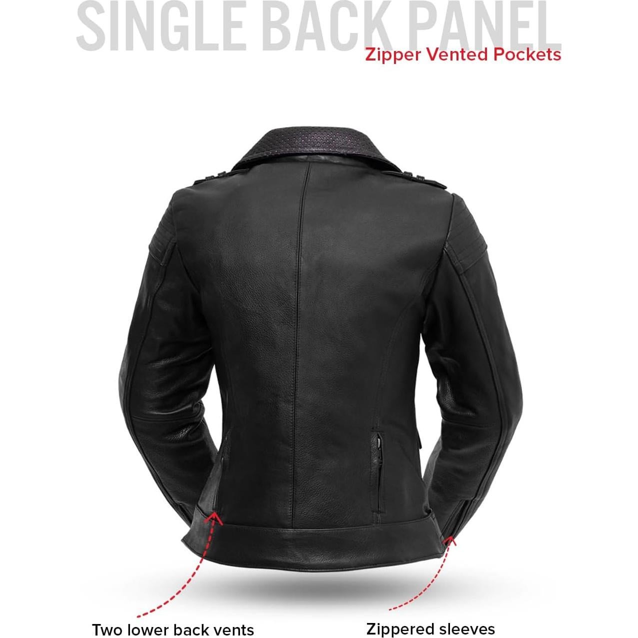Chaqueta de Cuero Negra para Mujeres Motociclistas Iris - Primera Mfg Co
