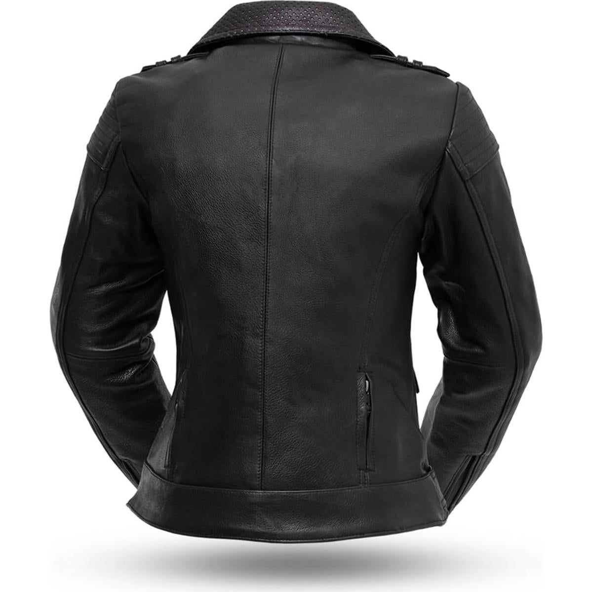 Chaqueta de Cuero Negra para Mujeres Motociclistas Iris - Primera Mfg Co