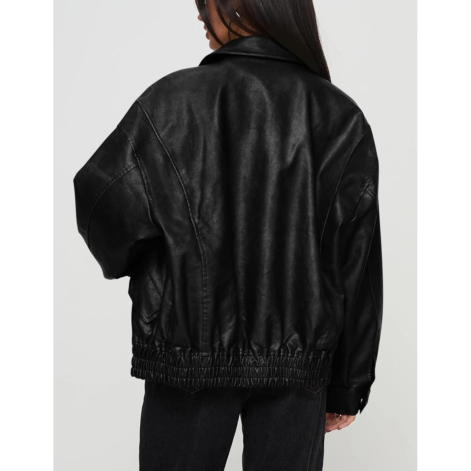 Chaqueta de Cuero Sintético PRETTYGARDEN para Mujeres - Oversized