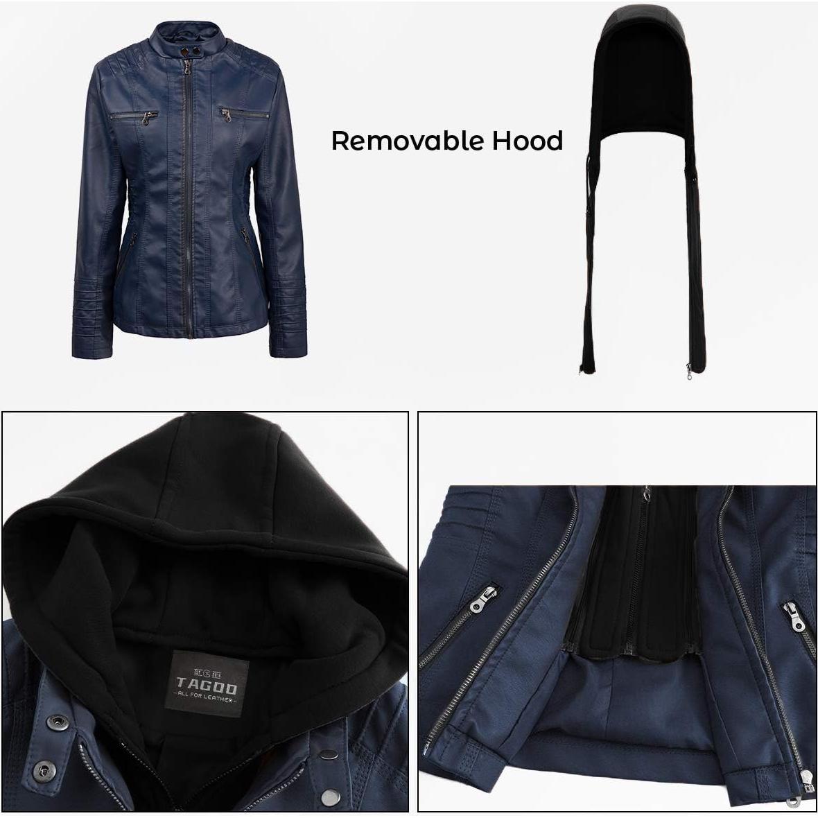 Chaqueta de Cuero Sintético Tagoo para Mujeres Talla Grande Azul Marino