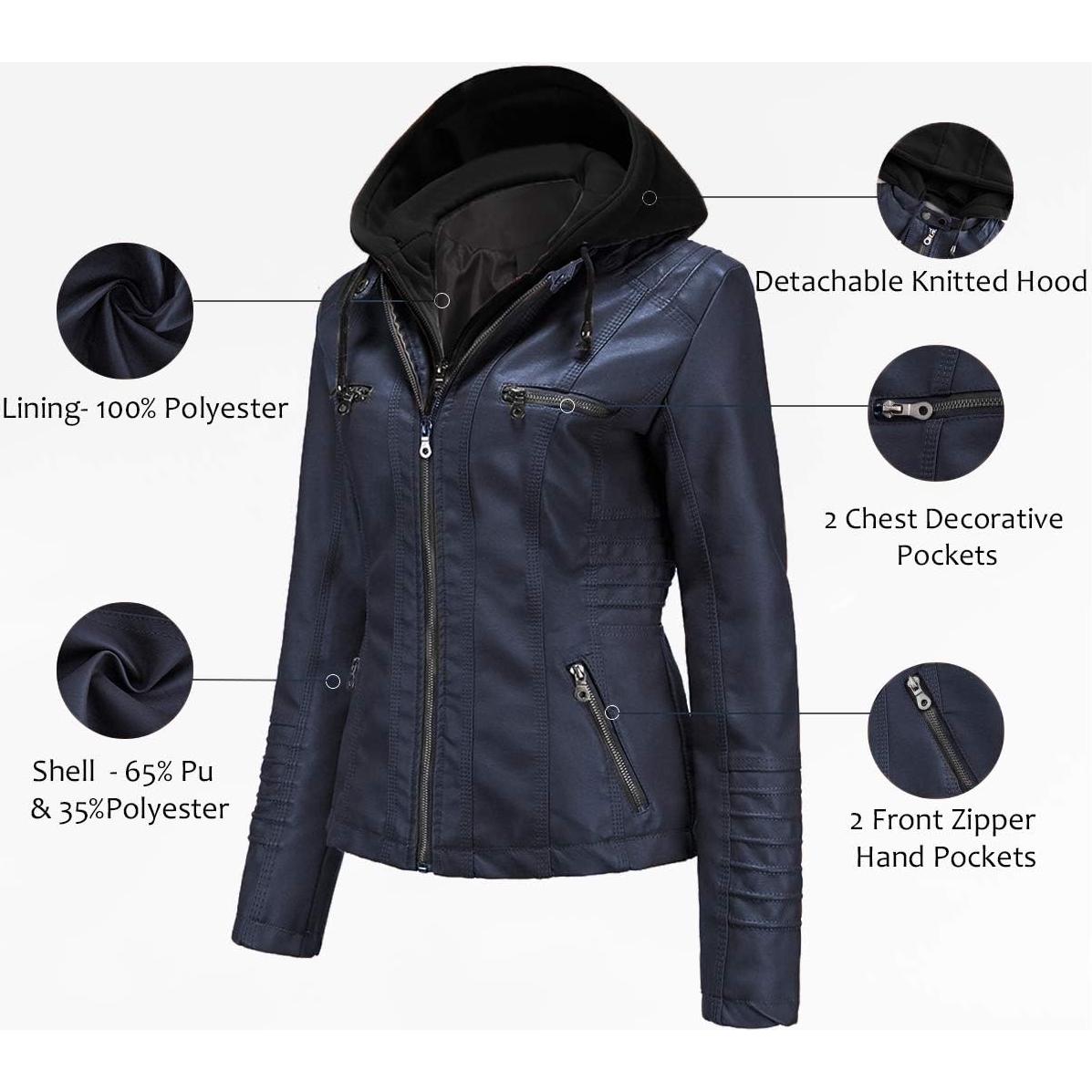 Chaqueta de Cuero Sintético Tagoo para Mujeres Talla Grande Azul Marino