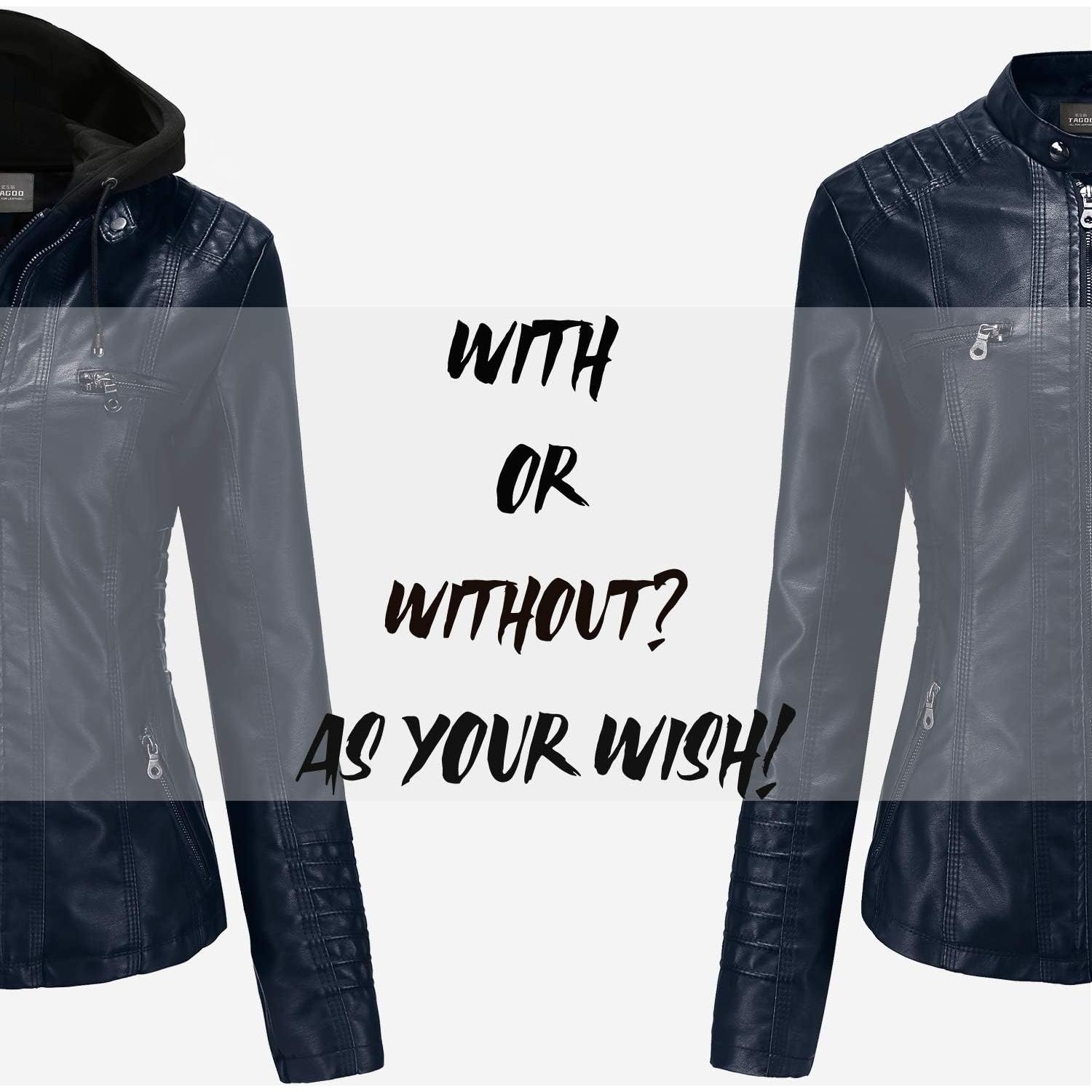 Chaqueta de Cuero Sintético Tagoo para Mujeres Talla Grande Azul Marino