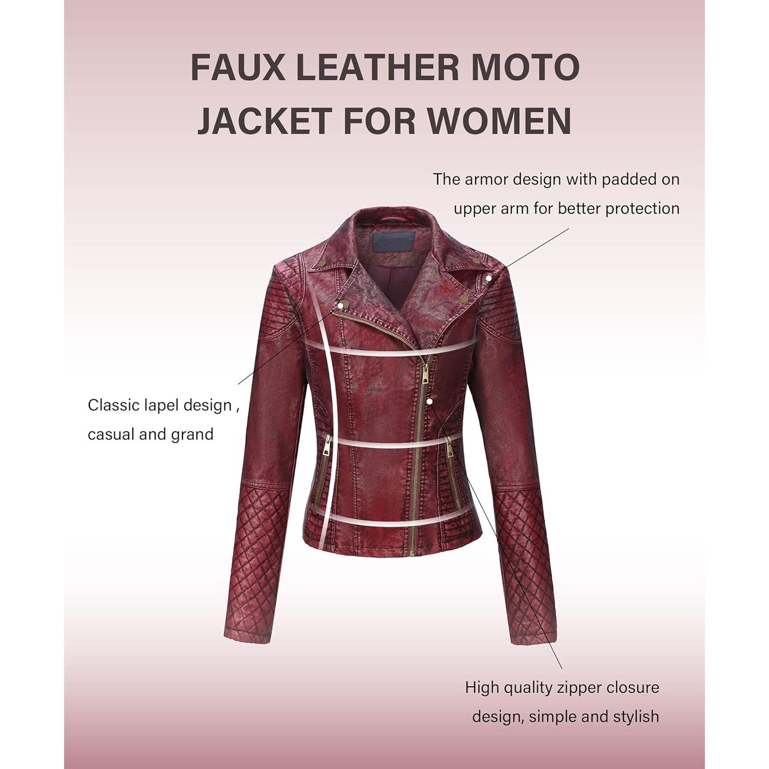 Chaqueta de Cuero Sintético para Mujeres Bellivera Vino Retro