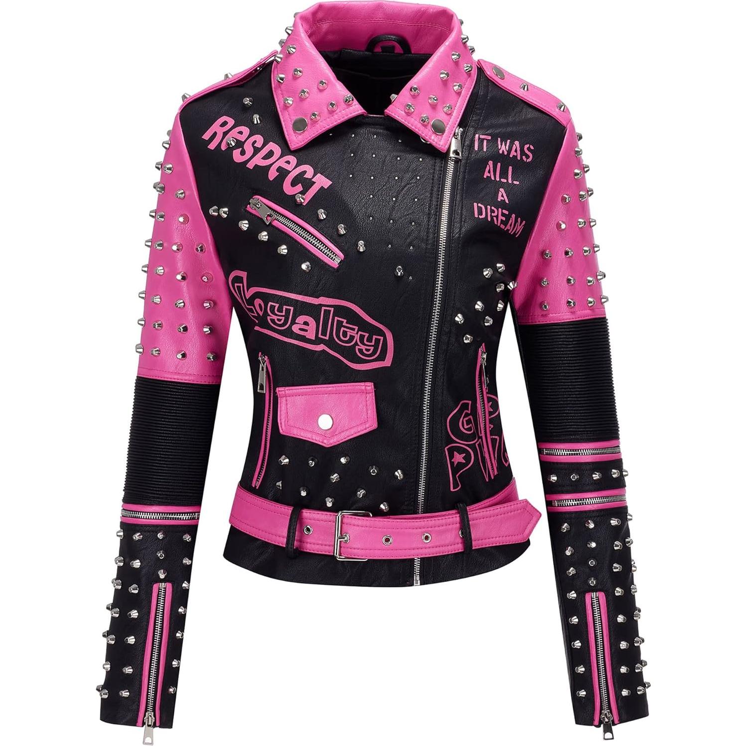Chaqueta de Cuero Sintético Bellivera Mujer Rosa Negro Mediana