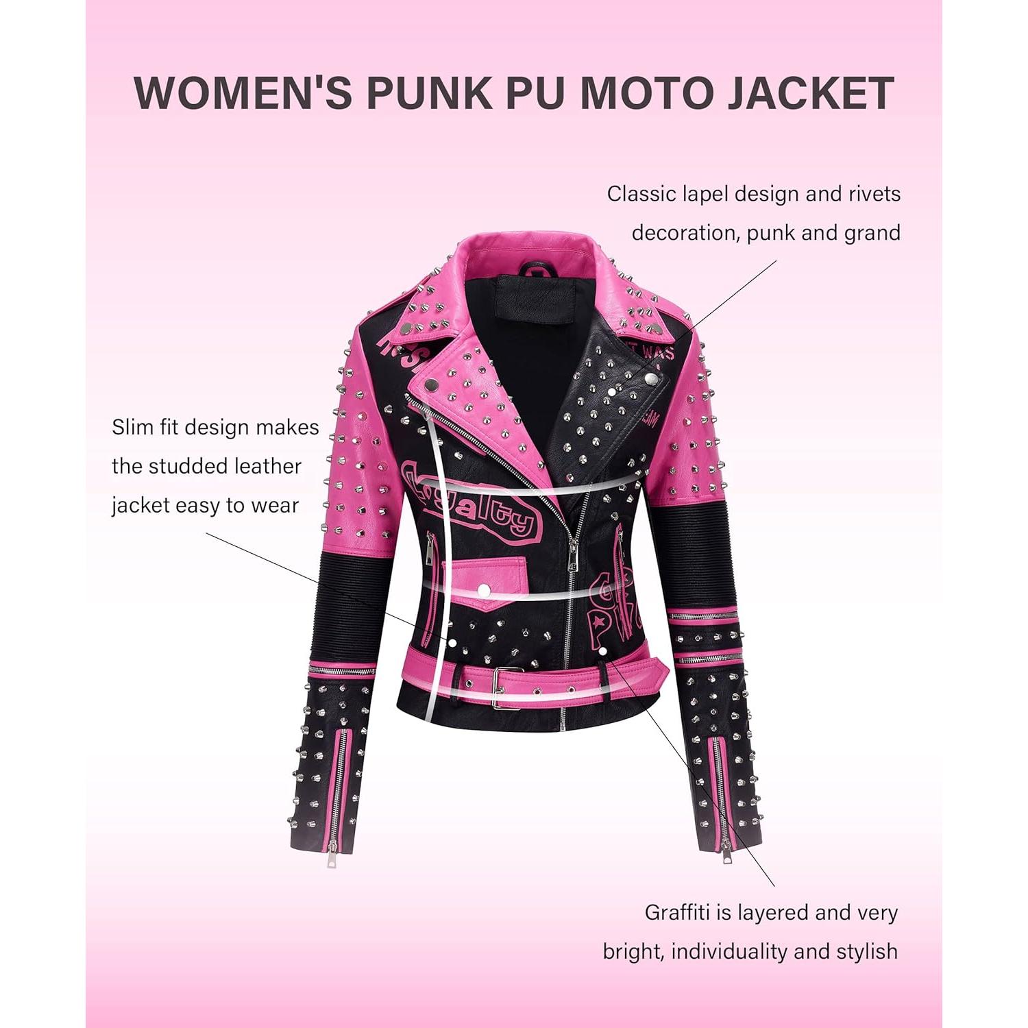 Chaqueta de Cuero Sintético Bellivera Mujer Rosa Negro Mediana