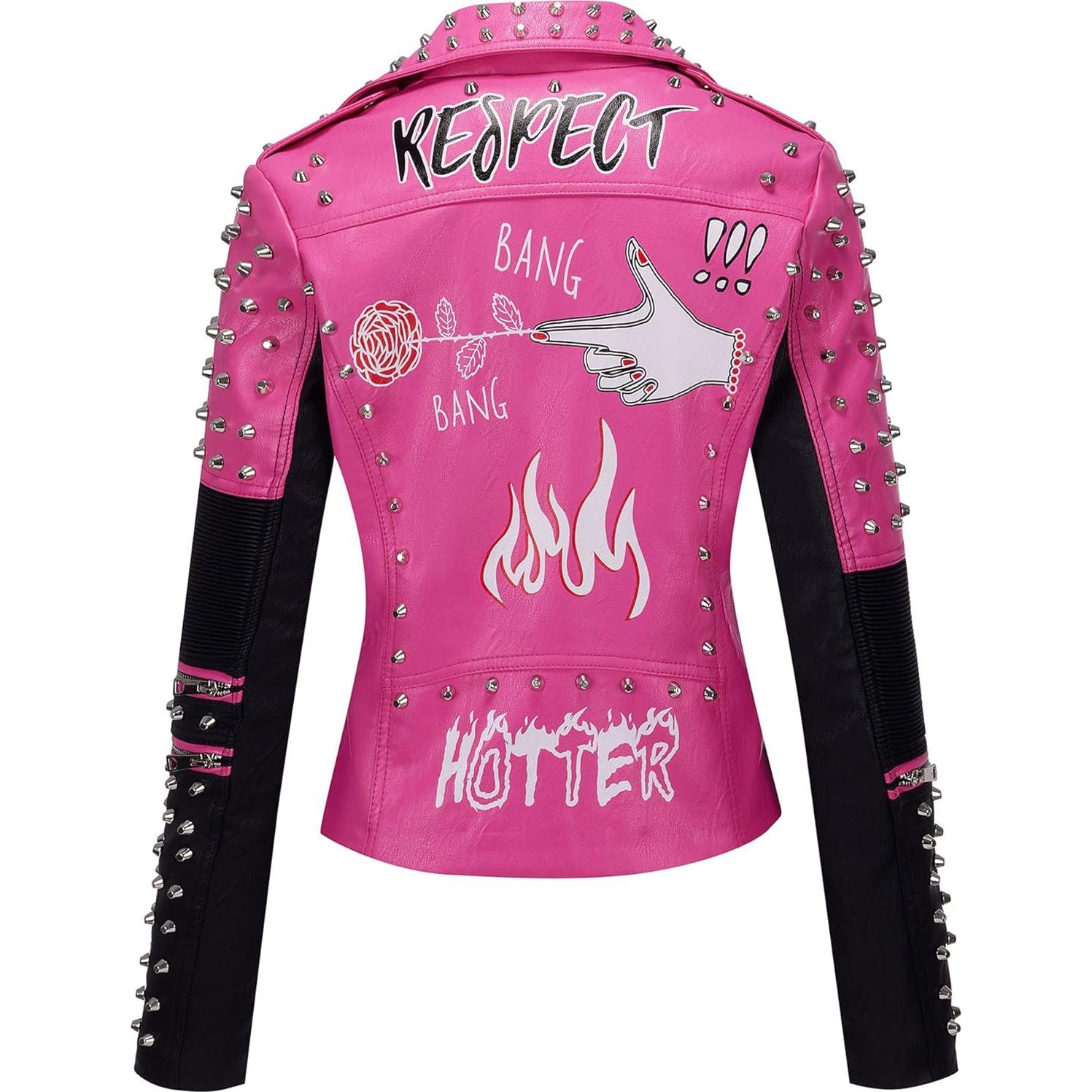 Chaqueta de Cuero Sintético Bellivera Mujer Rosa Negro Mediana