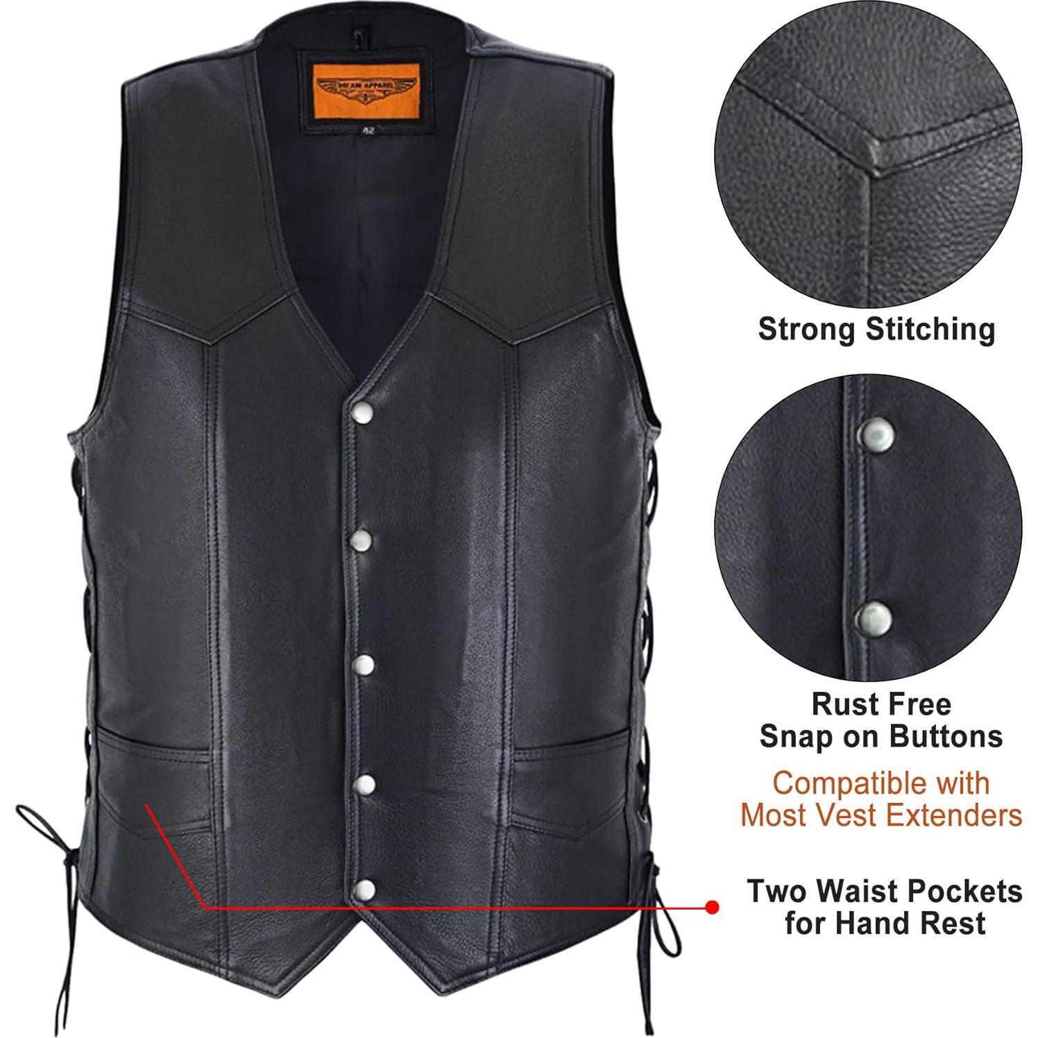 Chaleco de Cuero para Motocicleta Dream Apparel Negro 56