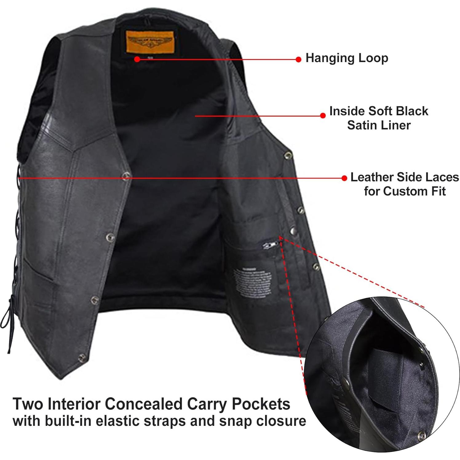 Chaleco de Cuero para Motocicleta Dream Apparel Negro 56